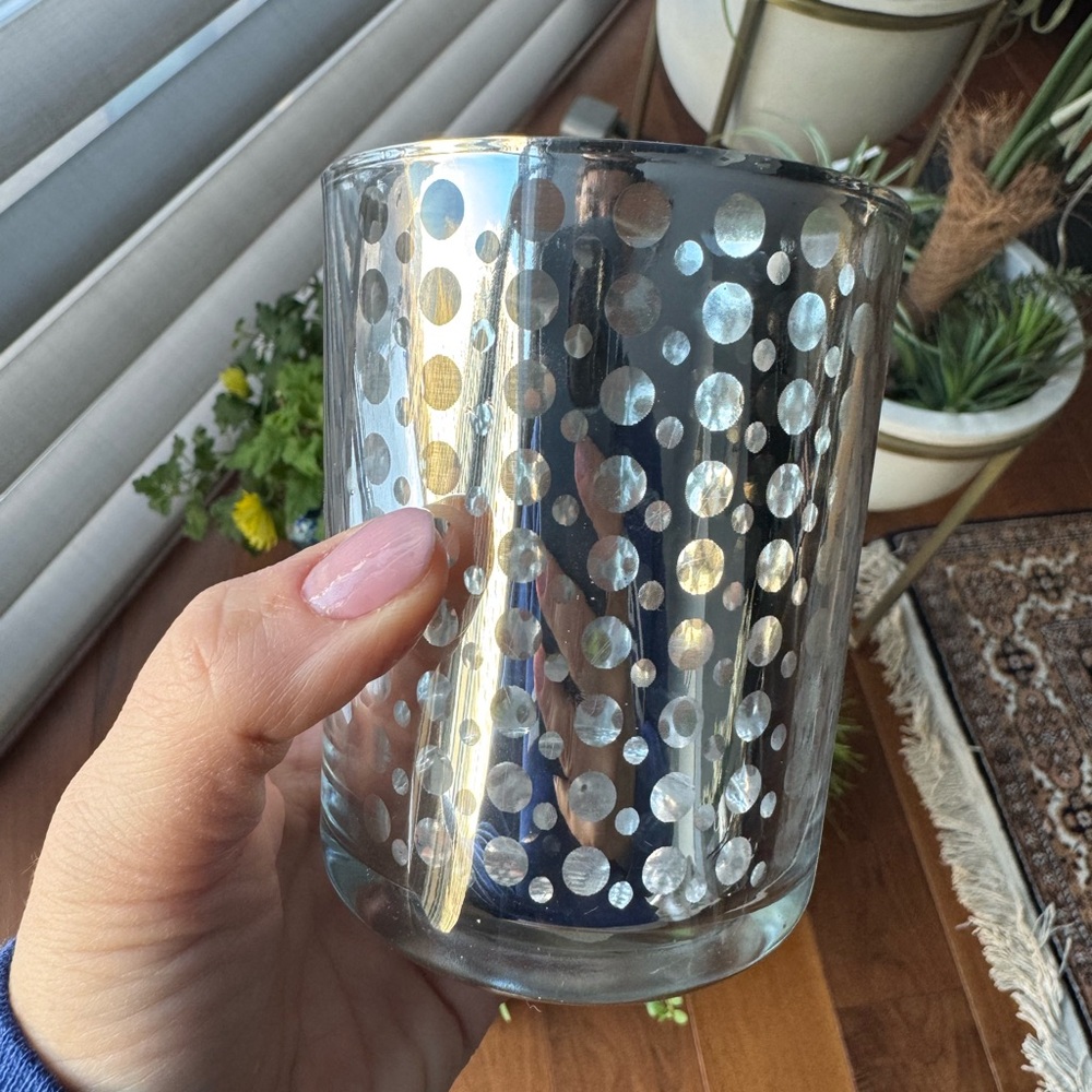 Elegant Silver Glass Candle/Pen/Brush Holder Cup